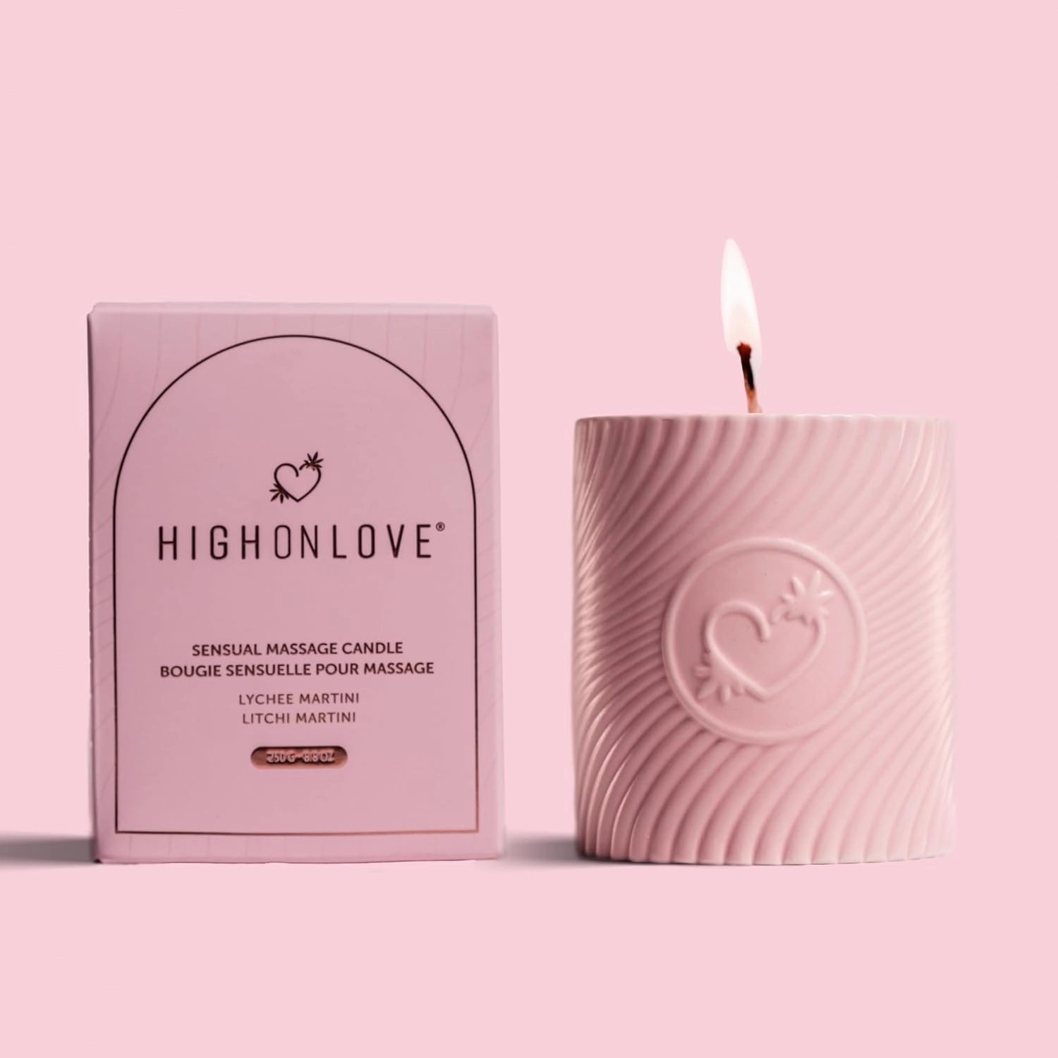 HIGHONLOVE Body Oil Candle - Luxurious, Soy Candle Made with Hemp Seed, Grape Seed, & Vitamin E Oil - Moisturizing Body Glow with a Non-Greasy, Glowy Finish (Lychee Martini) (250g)