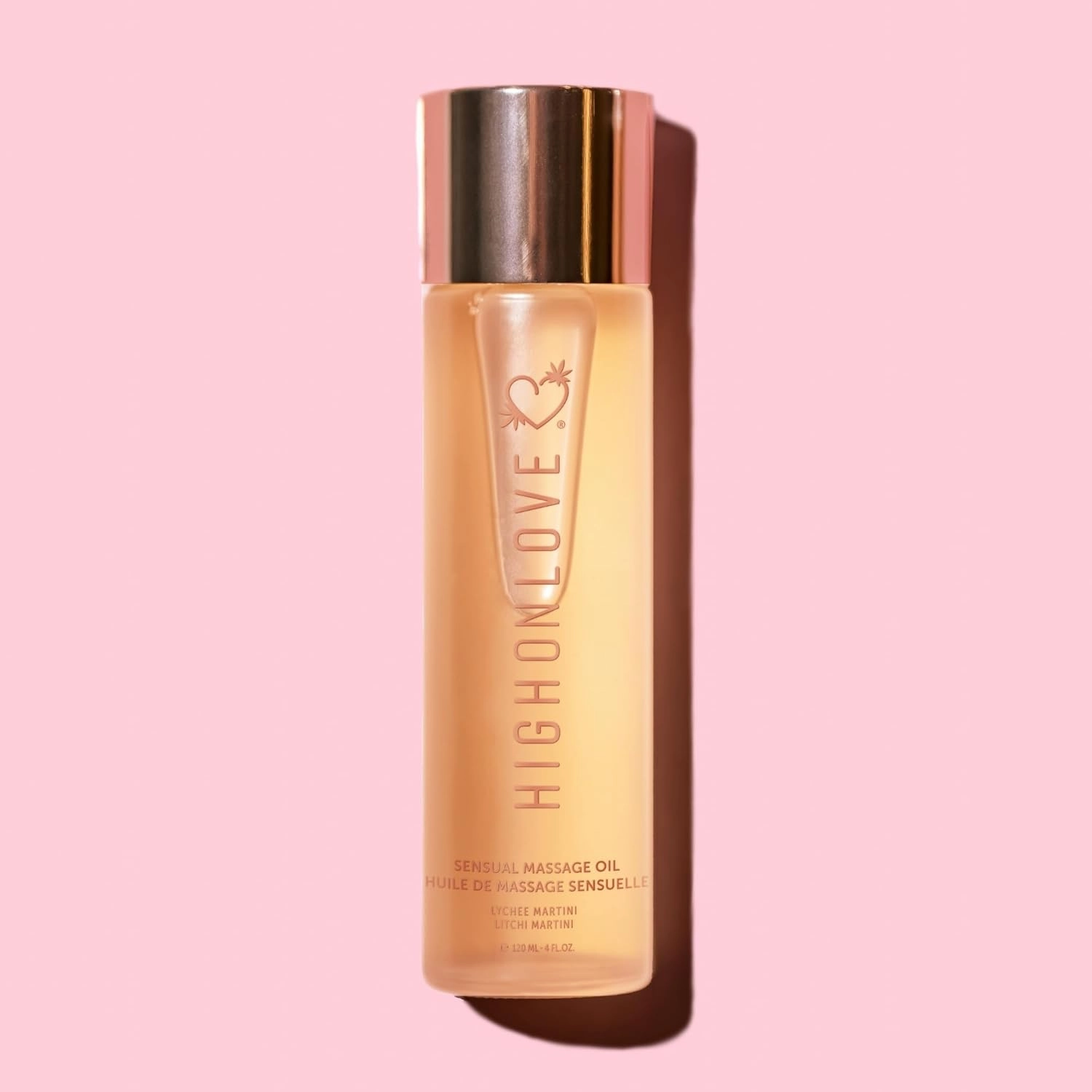 HIGHONLOVE Natural Body Oil with Hemp Seed, Grape Seed, & Vitamin E Oil - Moisturizing Body Glow with a Non-Greasy, Glowy Finish (120 ml) (Lychee Martini)