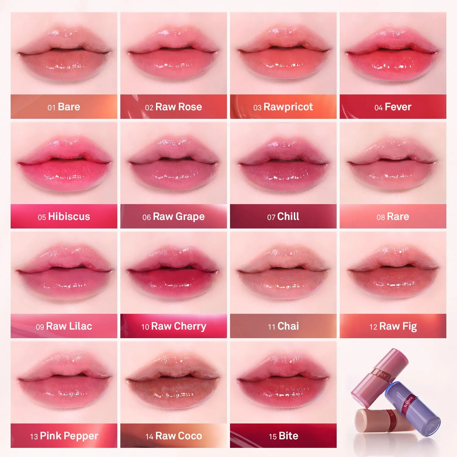 HINCE Raw Glow Gel Tint - Glossy Dewy Lip Tint, Non-Sticky & Long Wearing Lip Gloss for Natural Glass Glow, Moisturizing Liquid Lipstick, Vegan, 0.13 fl.oz. (RAW CHERRY, 10)
