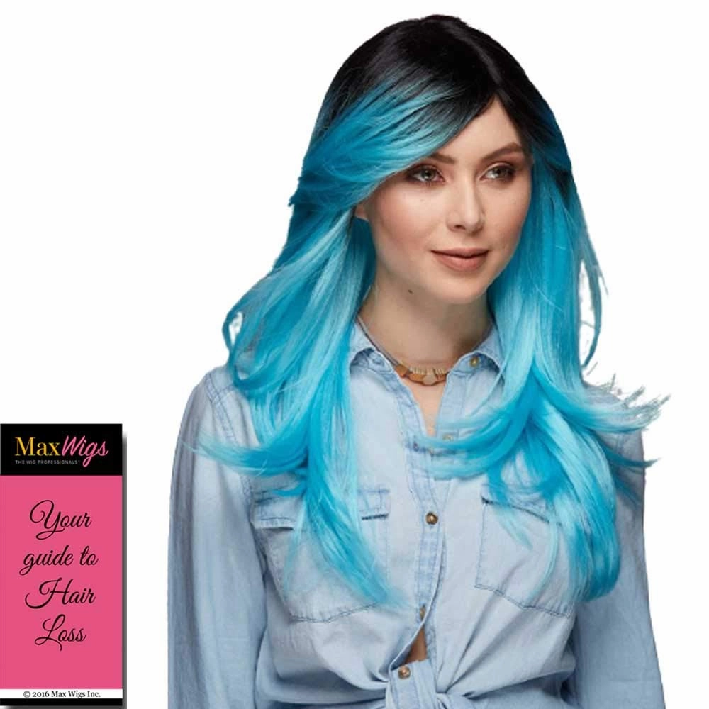 Hipster Blush Wig Color Ash Pink Nite - Sepia Wigs 2 Tone Feathered Wavy Heat Friendly Synthetic Fiber Side Swept Bangs Fantasy Sexy Costume Bundle MaxWigs Hairloss Booklet
