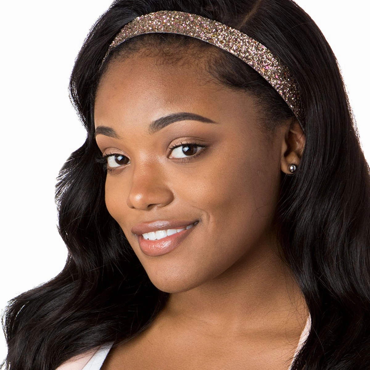 Hipsy Adjustable No Slip Wide Bling Glitter Headband 2-packs for Women Girls & Teens (Black & Rose Gold)