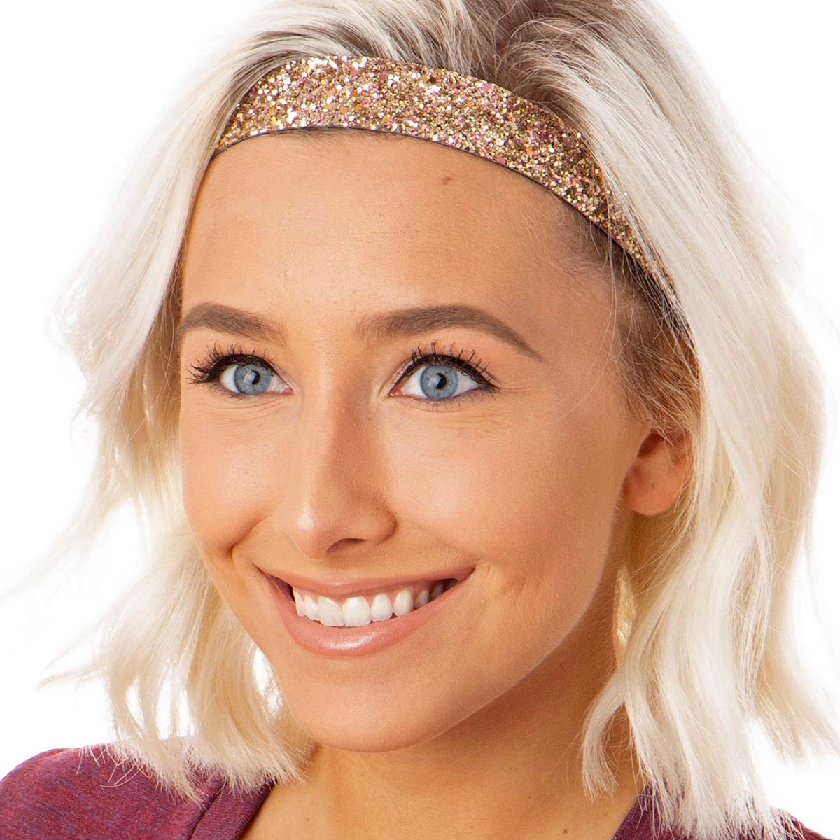Hipsy Adjustable No Slip Wide Bling Glitter Headband 2-packs for Women Girls & Teens (Black & Rose Gold)