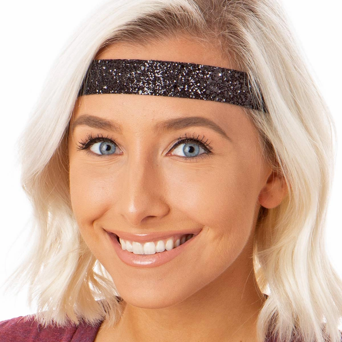 Hipsy Adjustable No Slip Wide Bling Glitter Headband 2-packs for Women Girls & Teens (Black & Rose Gold)