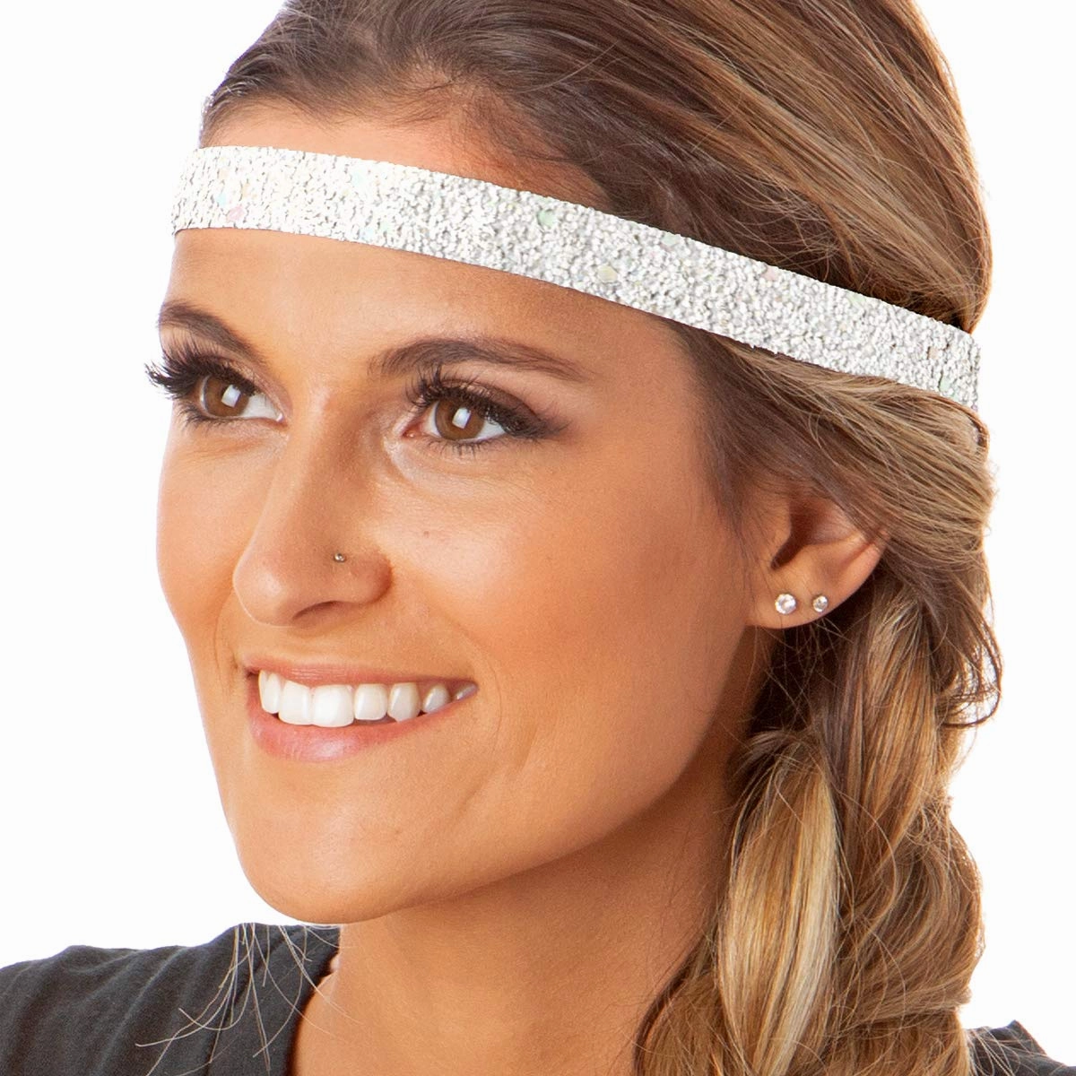 Hipsy REGULAR Size, Adjustable No Slip Sparkly Bling Glitter Skinny 5pk Headbands for Women Girls & Teens (Skinny Black/Rose Gold/Pearl/Gunmetal/Diva)