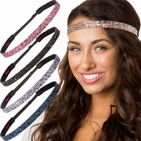 Hipsy REGULAR Size, Adjustable No Slip Sparkly Bling Glitter Skinny 5pk Headbands for Women Girls & Teens (Skinny Navy/Rose Gold/Black/Pink Rose/Gunmetal)