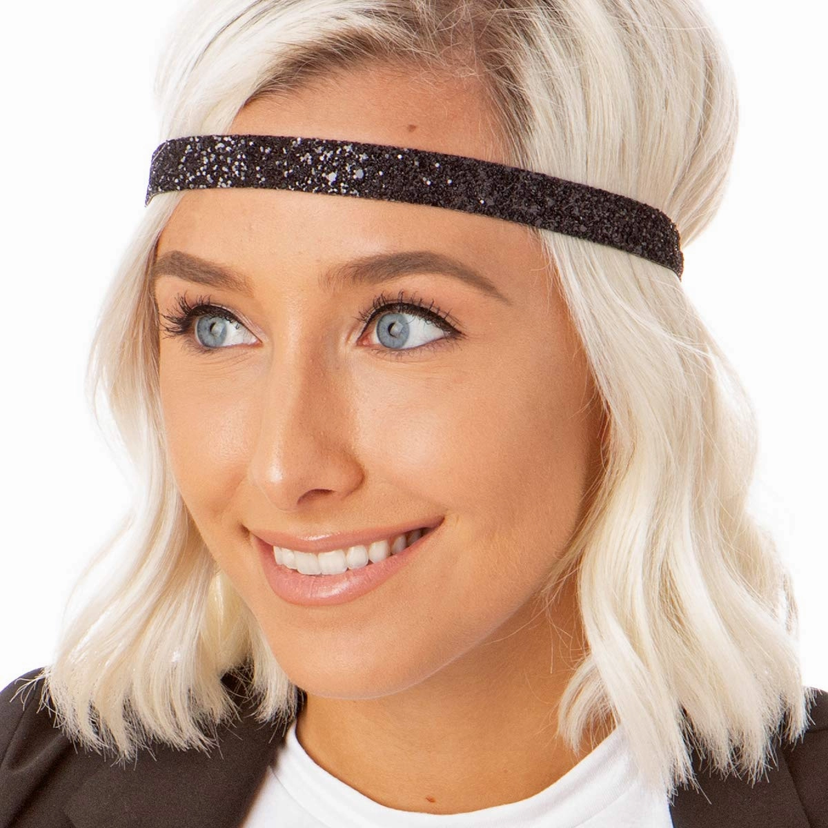 Hipsy REGULAR Size, Adjustable No Slip Sparkly Bling Glitter Skinny 5pk Headbands for Women Girls & Teens (Skinny Navy/Rose Gold/Black/Pink Rose/Gunmetal)