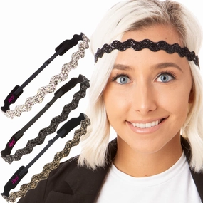 Hipsy Women's Adjustable No Slip Bling Glitter Wave Cute Headband 3-pack (Wave Brown/Black/Rose Gold 3pk)