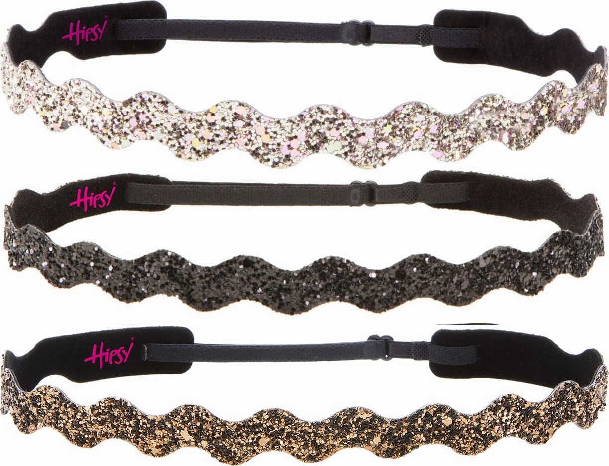 Hipsy Women's Adjustable No Slip Bling Glitter Wave Cute Headband 3-pack (Wave Brown/Black/Rose Gold 3pk)