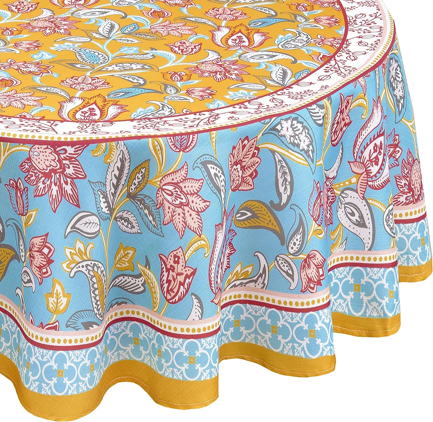 Home Bargains Plus Belle Fleur Provence Country French Fabric Tablecloth, Stain and Water Resistant, Wrinkle Free Floral Paisley Tablecloth, 60” x 84" Oval