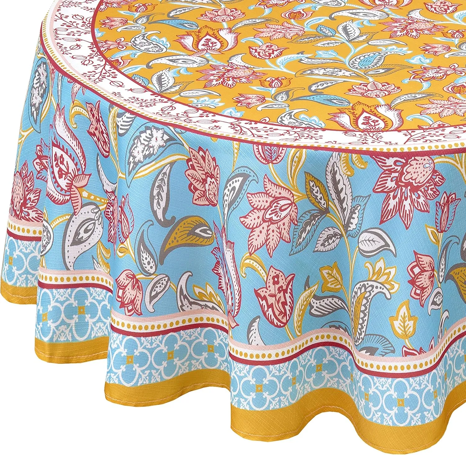 Home Bargains Plus Belle Fleur Provence Country French Fabric Tablecloth, Stain and Water Resistant, Wrinkle Free Floral Paisley Tablecloth, 60” x 84" Oval