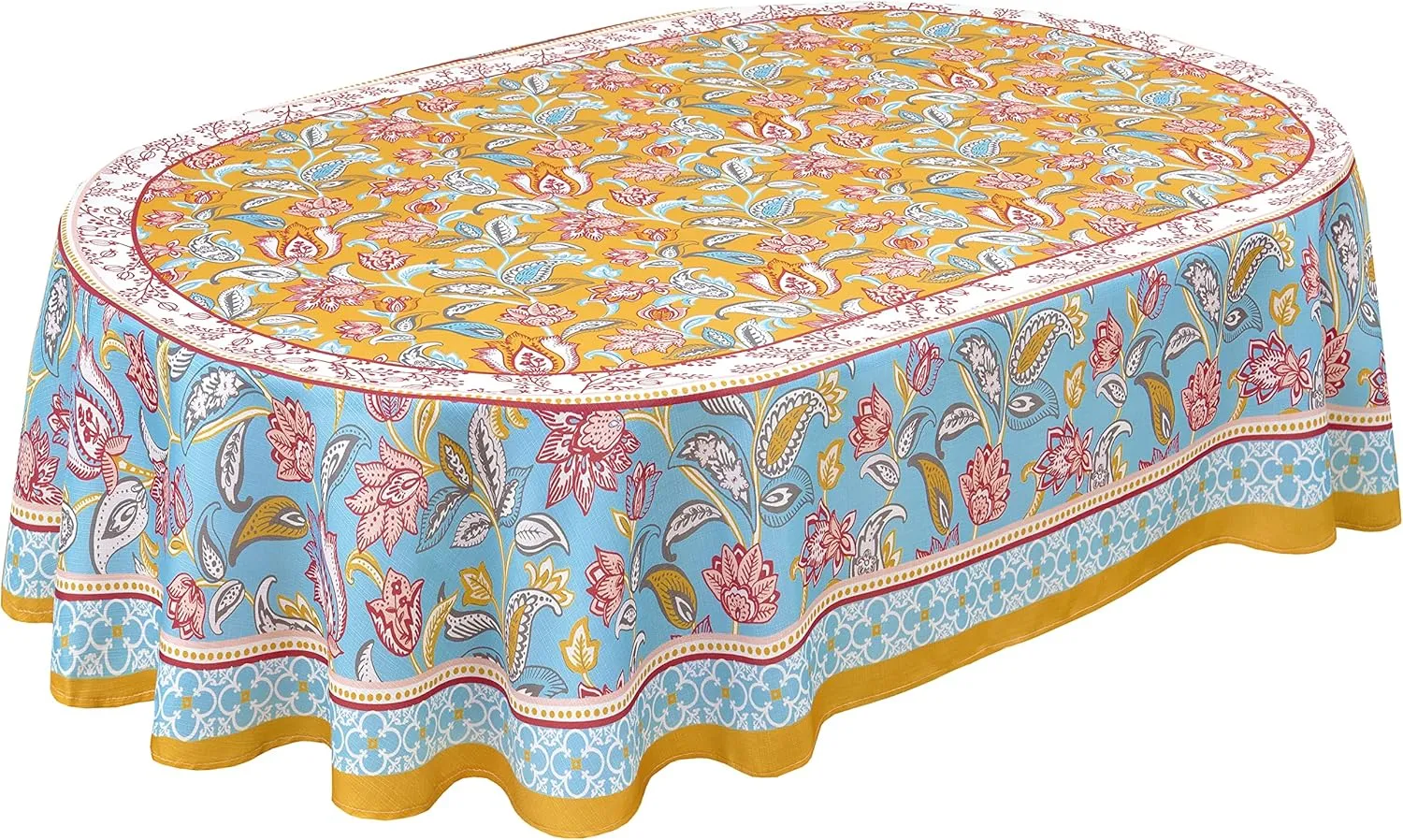 Home Bargains Plus Belle Fleur Provence Country French Fabric Tablecloth, Stain and Water Resistant, Wrinkle Free Floral Paisley Tablecloth, 60” x 84" Oval
