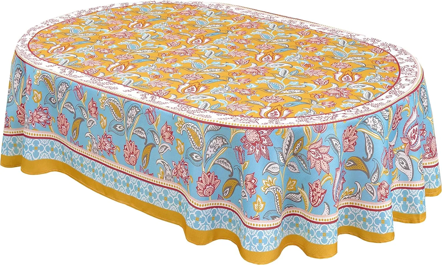 Home Bargains Plus Belle Fleur Provence Country French Fabric Tablecloth, Stain and Water Resistant, Wrinkle Free Floral Paisley Tablecloth, 60” x 84" Oval