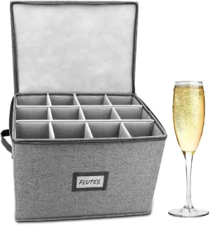 HOMELUX THEORY Champagne Flute Storage Box with Dividers, Hard Shell China Storage Containers, Heavy Duty Glassware Storage Box & Stemware Storage Container with Lid, Thick Surface, and Sturdy Handle