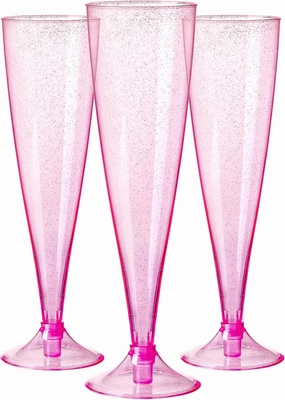Homy Feel Pink Glitter Plastic Pink Wine Glasses 30 Pack,5 OZ Champagne Flutes Disposable for Party,Plastic Champagne Flutes,Mimosa Bar Glasse Supplies
