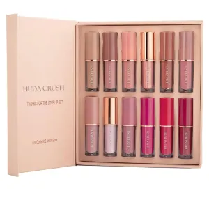 HUDACRUSHI Mini Combo Set - 12Pcs Liquid Waterproof, Long Lasting Matte Finish, Red, Pink, Maroon, Nude, Brown Gift Set for Women - Perfect for Dusky Skin Tone