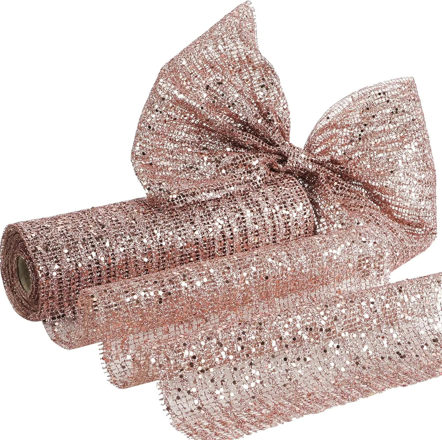 HUIHUANG Rose Gold Mesh Ribbon 10 inch Wide Rose Gold Glitter Christmas Tree Ribbon Mesh Fabric Ribbon for Christmas Tree Decorations, Garlands, Large Bows, Large Box Wrapping- Continuous 10 Yards