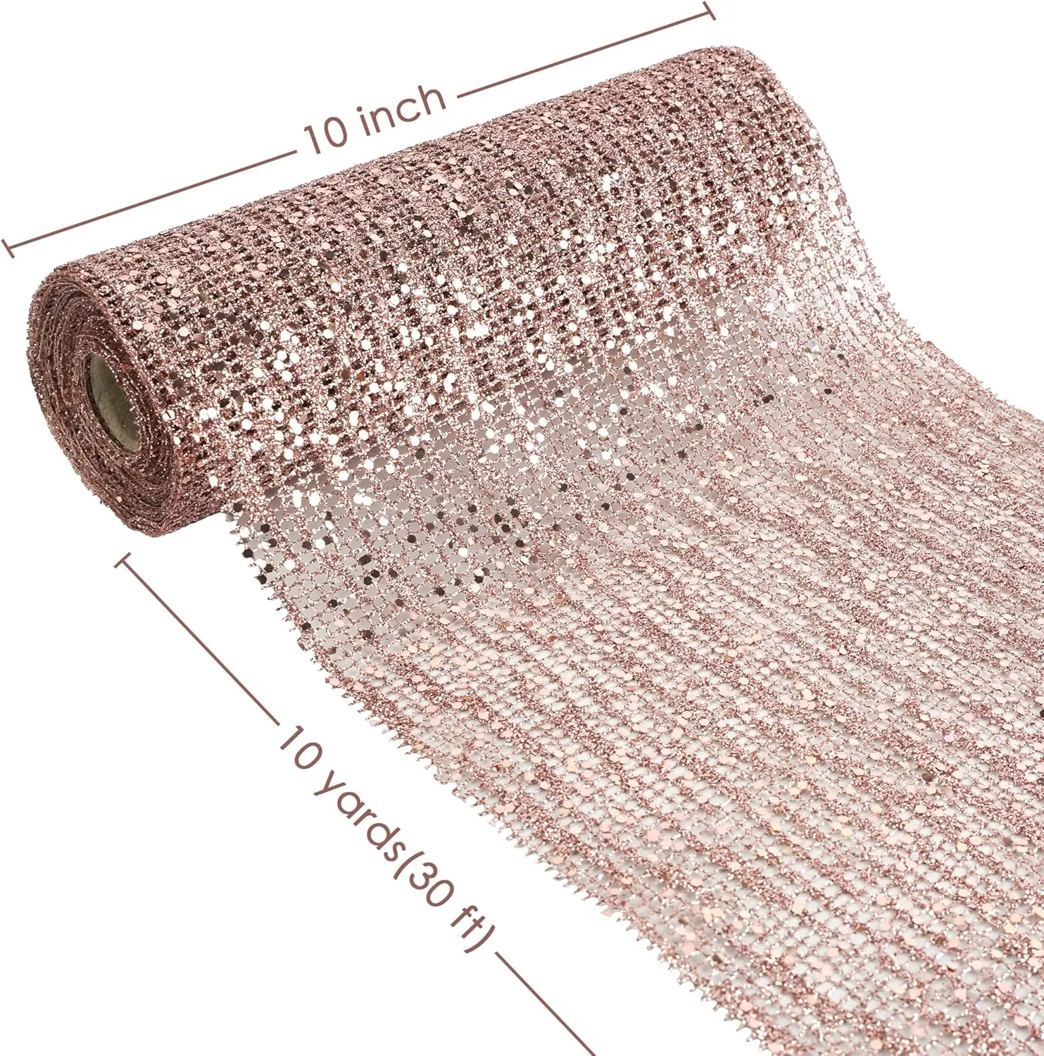HUIHUANG Rose Gold Mesh Ribbon 10 inch Wide Rose Gold Glitter Christmas Tree Ribbon Mesh Fabric Ribbon for Christmas Tree Decorations, Garlands, Large Bows, Large Box Wrapping- Continuous 10 Yards