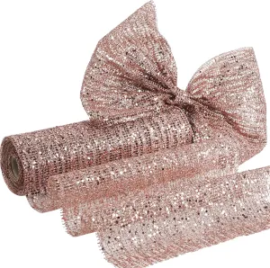 HUIHUANG Rose Gold Mesh Ribbon 10 inch Wide Rose Gold Glitter Christmas Tree Ribbon Mesh Fabric Ribbon for Christmas Tree Decorations, Garlands, Large Bows, Large Box Wrapping- Continuous 10 Yards