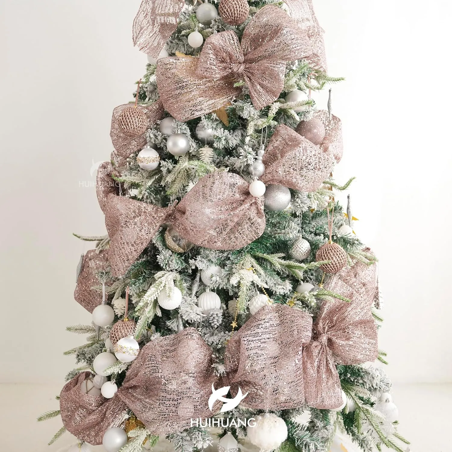 HUIHUANG Rose Gold Mesh Ribbon 10 inch Wide Rose Gold Glitter Christmas Tree Ribbon Mesh Fabric Ribbon for Christmas Tree Decorations, Garlands, Large Bows, Large Box Wrapping- Continuous 10 Yards