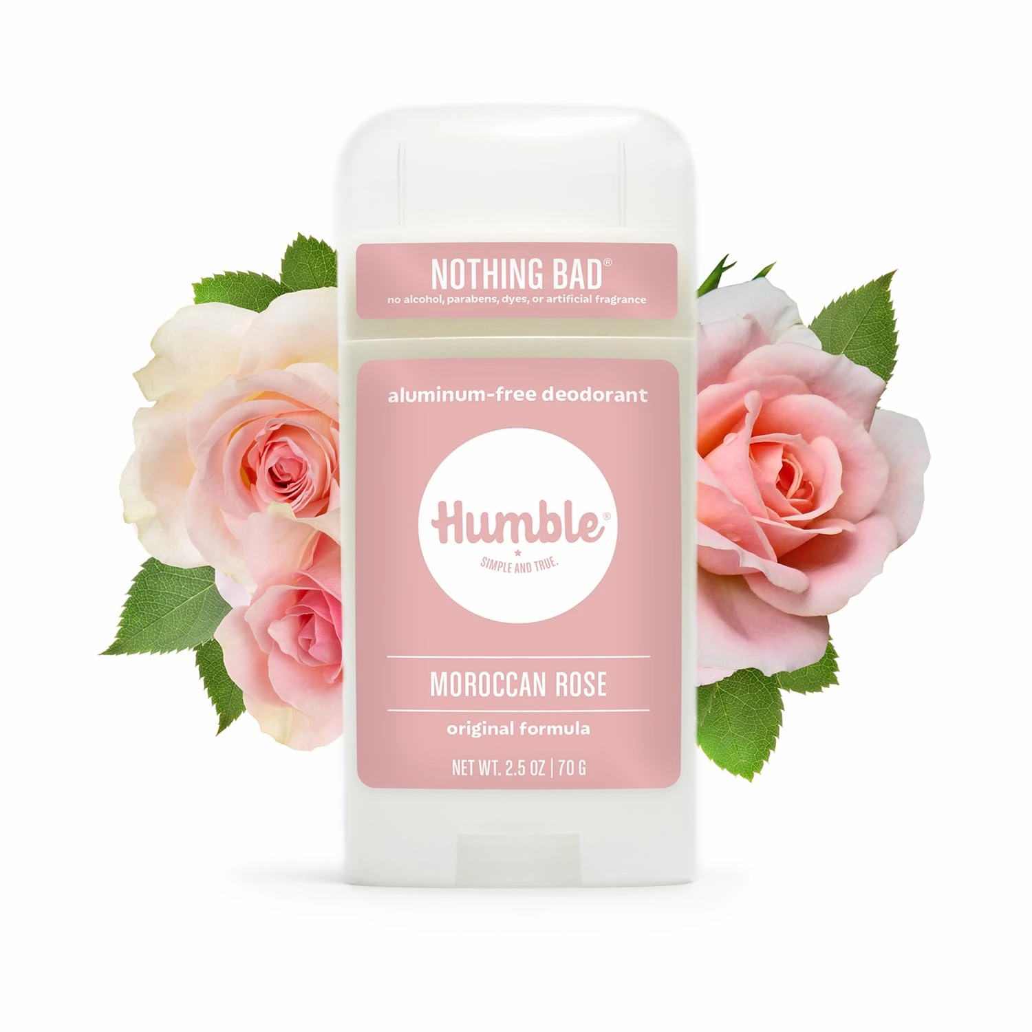 HUMBLE BRANDS Original Formula Aluminum-free Deodorant. Long Lasting Odor Control with Baking Soda and Essential Oils, Moroccan Rose, 2.5 oz, 3 Pack
