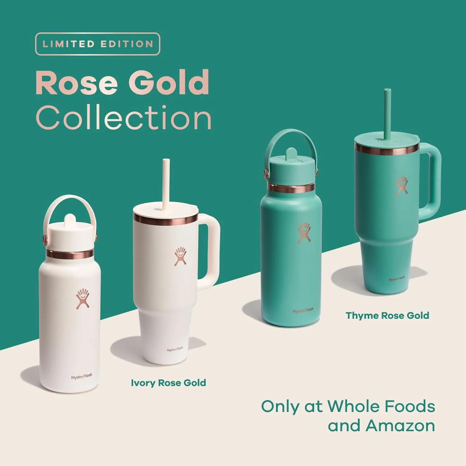 Hydro Flask 40 Oz Travel Tumbler with Handle, Lid and Straw - Insulated Stainless Steel in 40 Oz Ivory Rose Gold