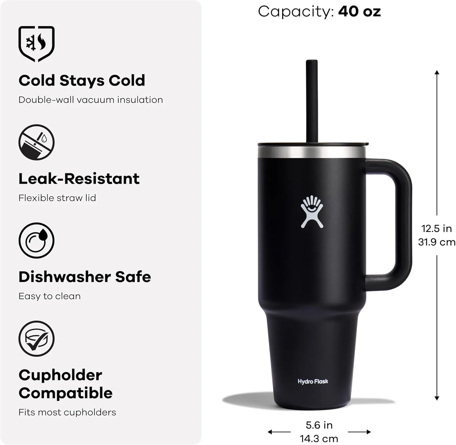 Hydro Flask 40 Oz Travel Tumbler with Handle, Lid and Straw - Insulated Stainless Steel in 40 Oz Ivory Rose Gold
