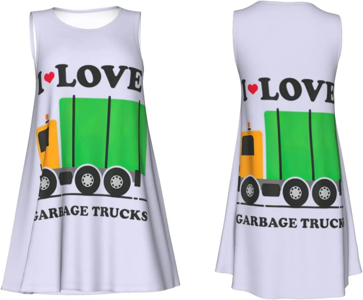 I Love Garbage Trucks Print Casual Women Sleeveless Dress Versatile Round Neck Summer Dresses with Pockets
