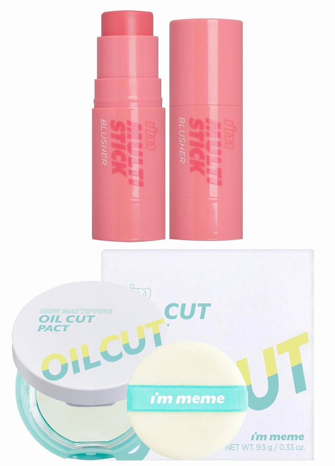 I'M MEME I'm Multi Stick Blusher 001 Rose   Compact - Oil Cut Pact, 0.34 Oz Bundle