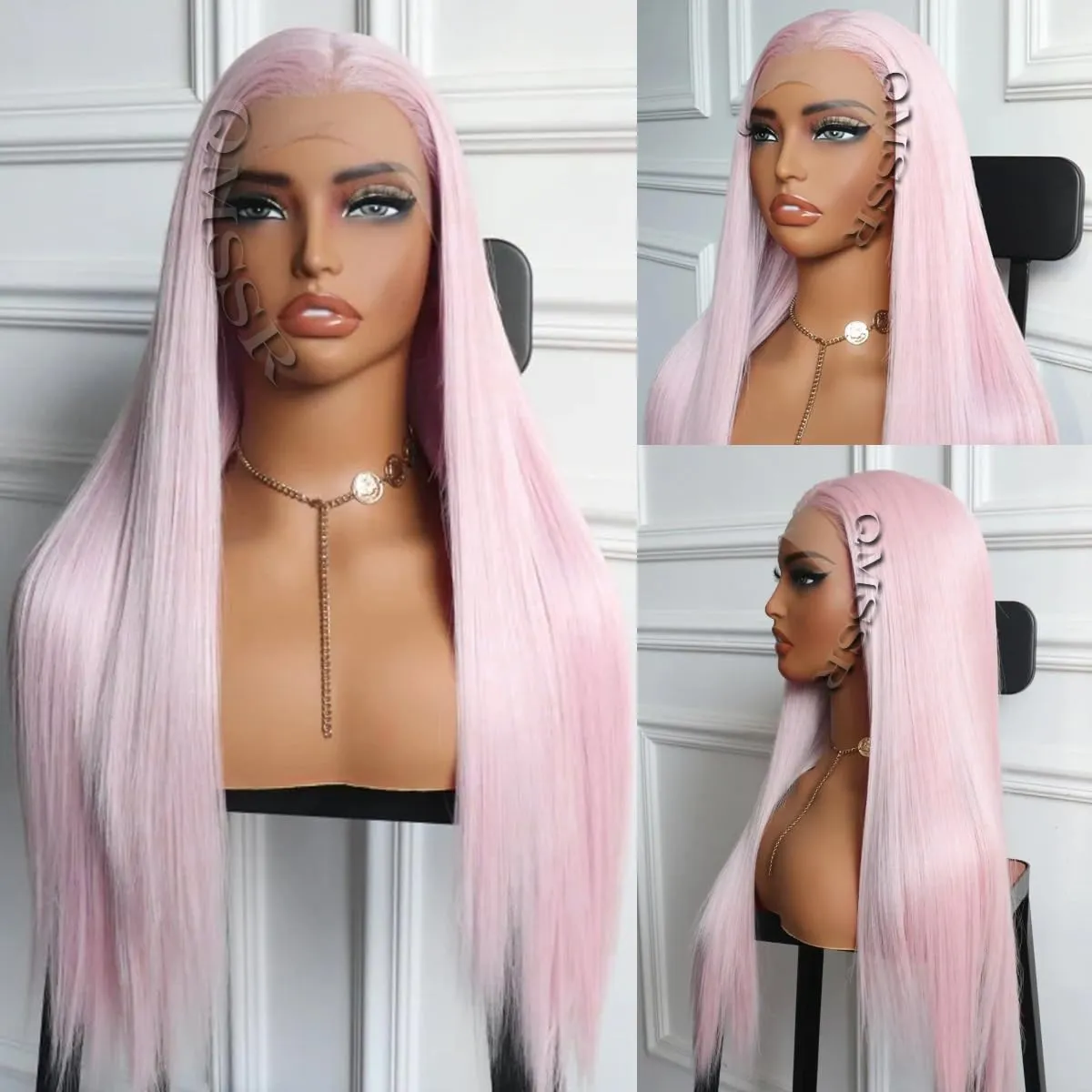 Ice Pink Synthetic Lace Front Wig for Fashion Women Long Straight Light Pink Lace Front Wigs Pre Plucked Heat Resistant Hair Synthetic Lace Wig Natural Hairline