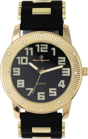 Iced Oversized Hip Hop Bullet Rubber Band Mens Watch, That Shows Your Lust for Life - GJM (GJM-AR Large-Black-Gold)