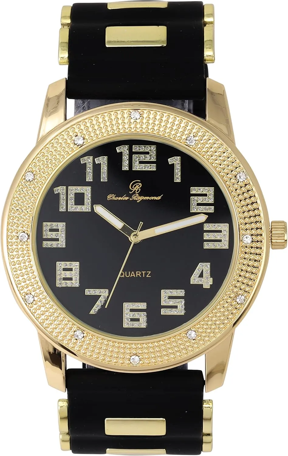 Iced Oversized Hip Hop Bullet Rubber Band Mens Watch, That Shows Your Lust for Life - GJM (GJM-AR Large-Black-Gold)