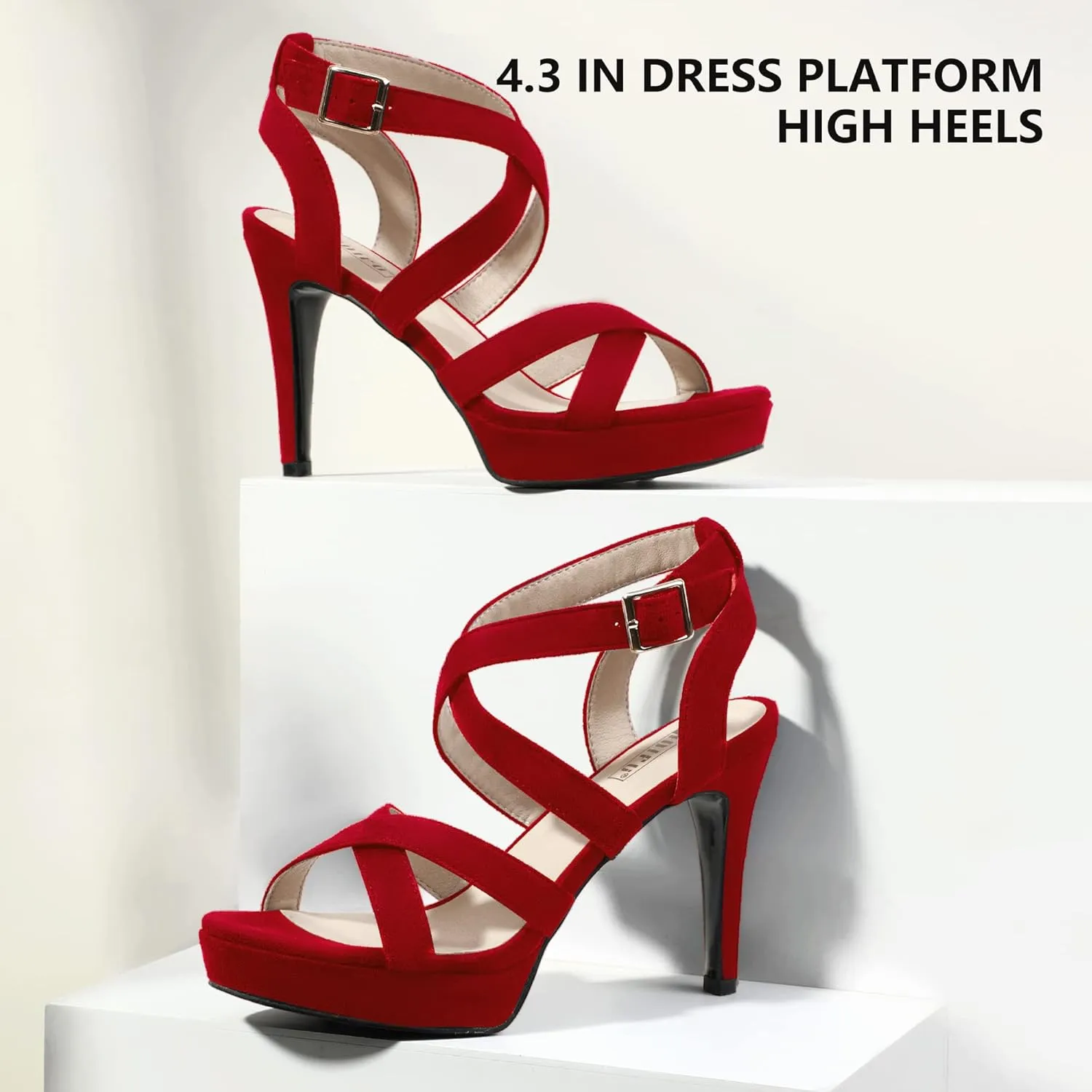 IDIFU Women's Dress Platform High Heels Strappy Heeled Sandals Open Toe Ankle Strap Shoes for Women Wedding Bridal Homecoming