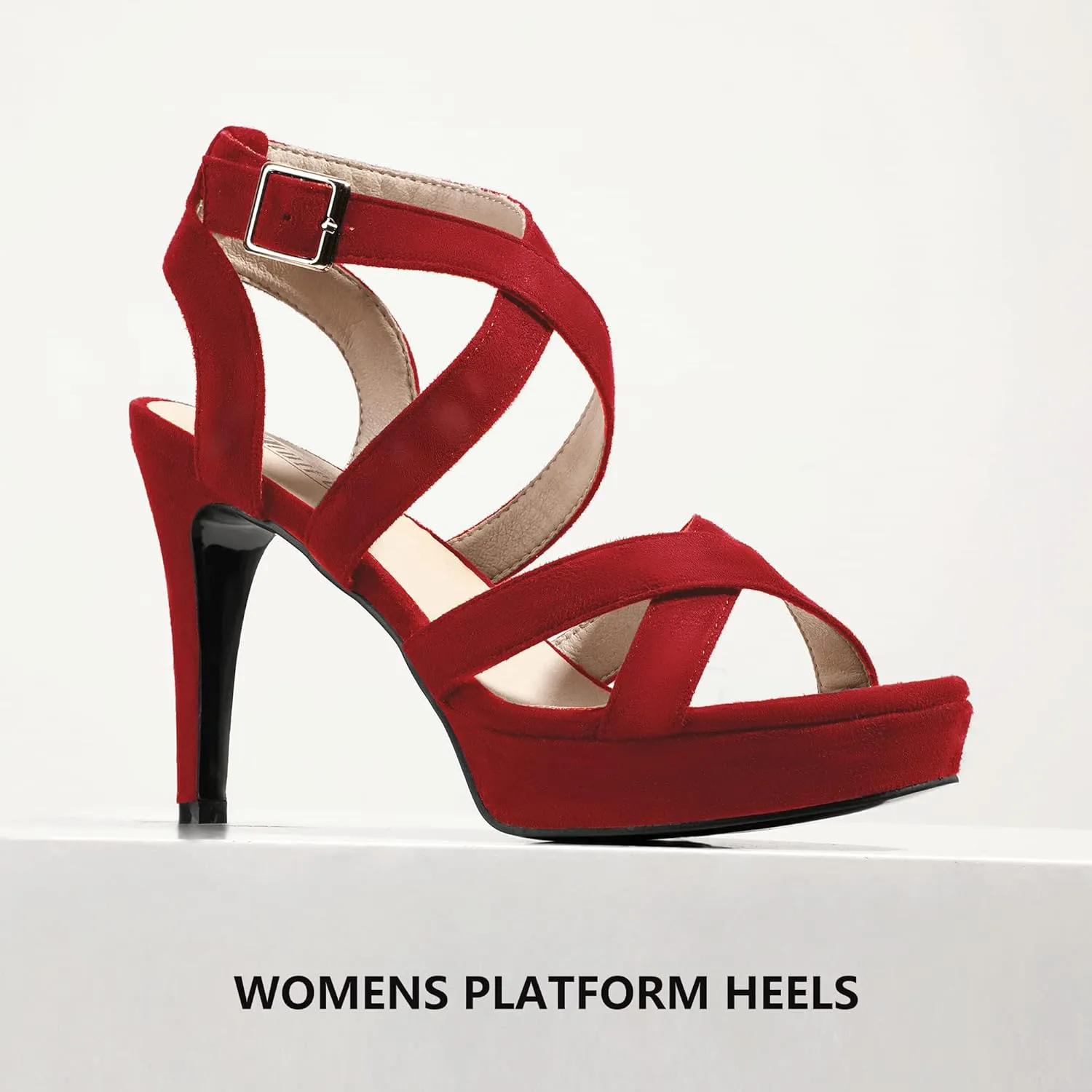 IDIFU Women's Dress Platform High Heels Strappy Heeled Sandals Open Toe Ankle Strap Shoes for Women Wedding Bridal Homecoming