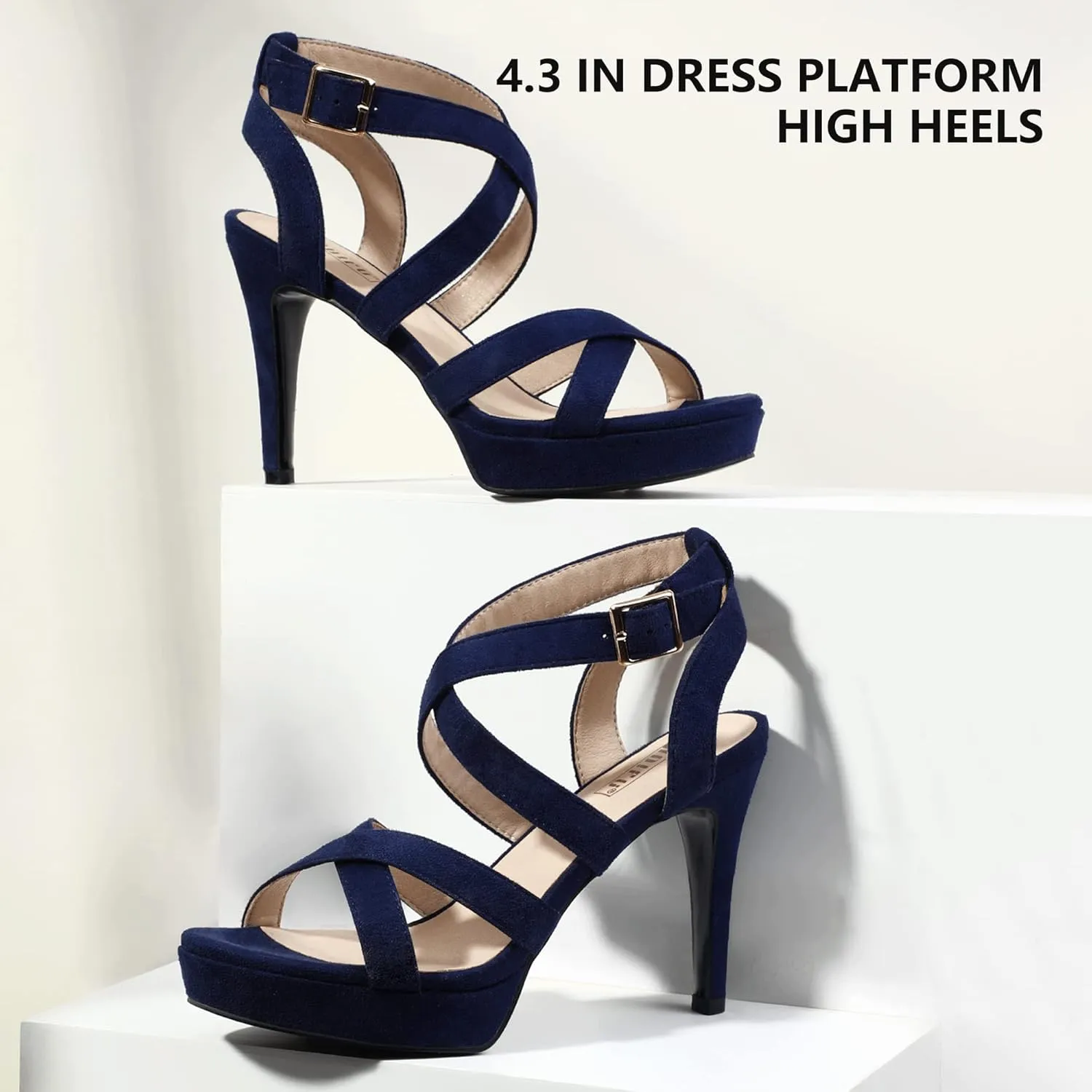 IDIFU Women's Dress Platform High Heels Strappy Heeled Sandals Open Toe Ankle Strap Shoes for Women Wedding Bridal Homecoming