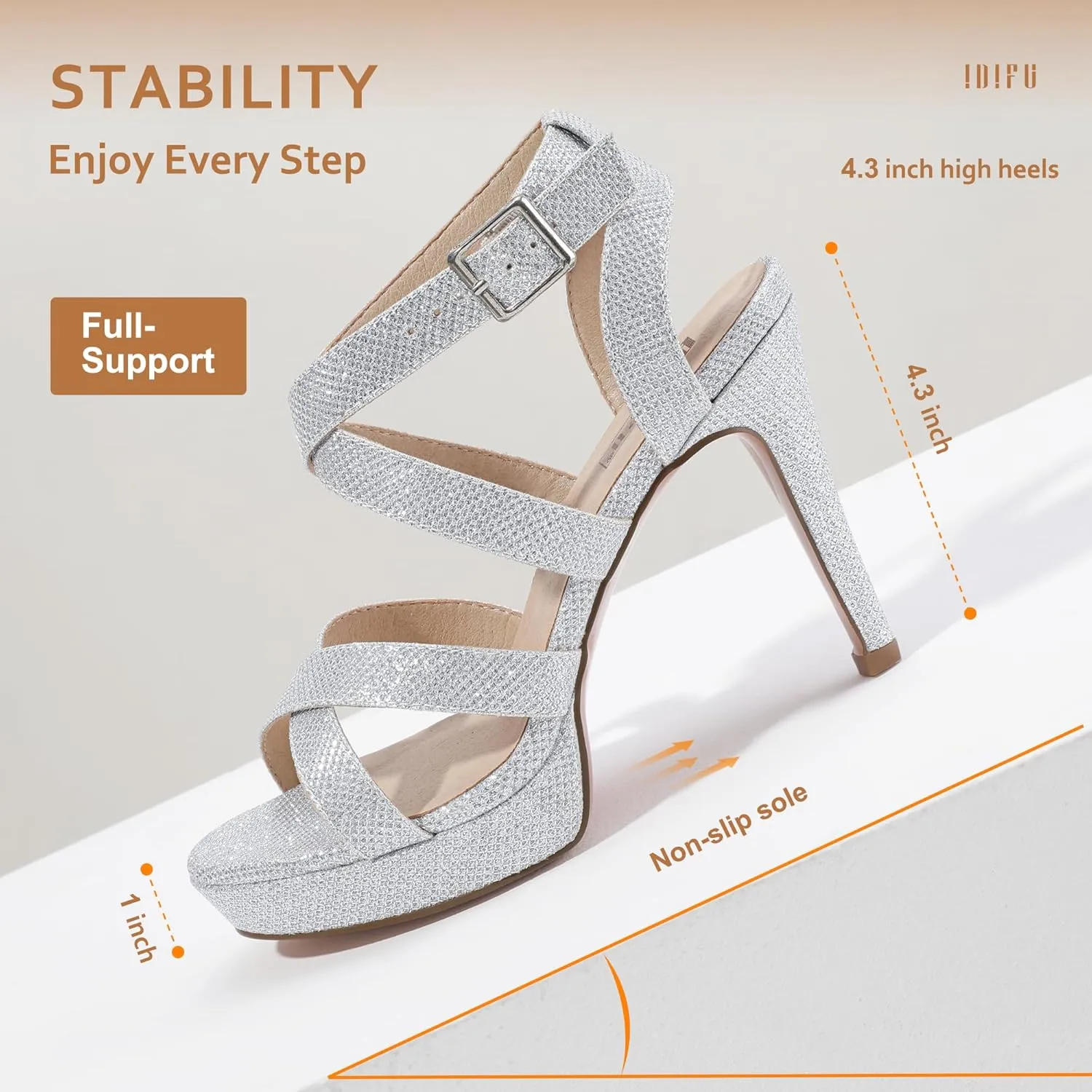 IDIFU Women's Dress Platform High Heels Strappy Heeled Sandals Open Toe Ankle Strap Shoes for Women Wedding Bridal Homecoming