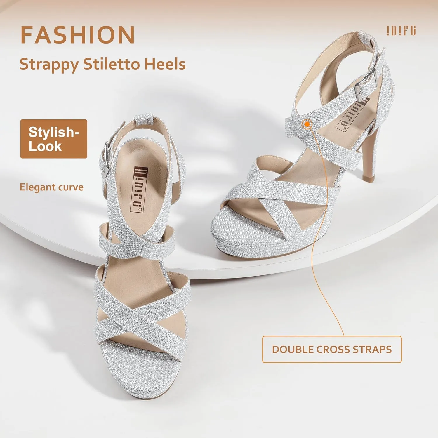 IDIFU Women's Dress Platform High Heels Strappy Heeled Sandals Open Toe Ankle Strap Shoes for Women Wedding Bridal Homecoming
