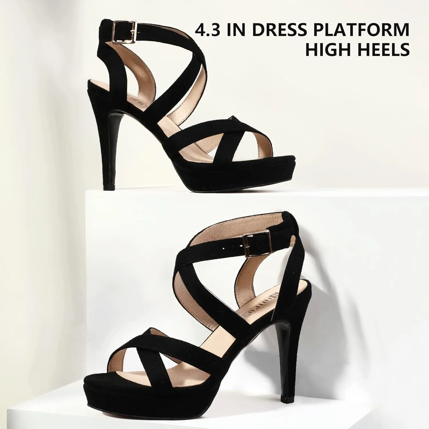 IDIFU Women's Dress Platform High Heels Strappy Heeled Sandals Open Toe Ankle Strap Shoes for Women Wedding Bridal Homecoming