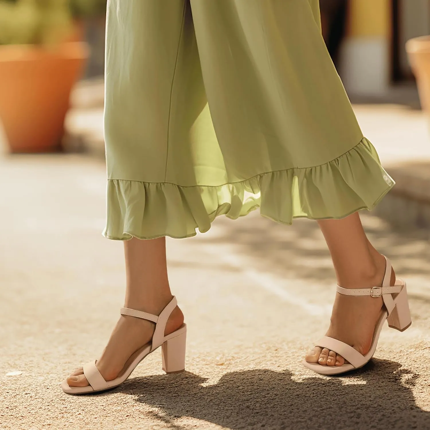 IDIFU Women's IN3 Chunky Heels for Women Dressy Square Toe Heels Slingback Block Heels Sandals for Wedding Bridal Evening Homecoming Prom