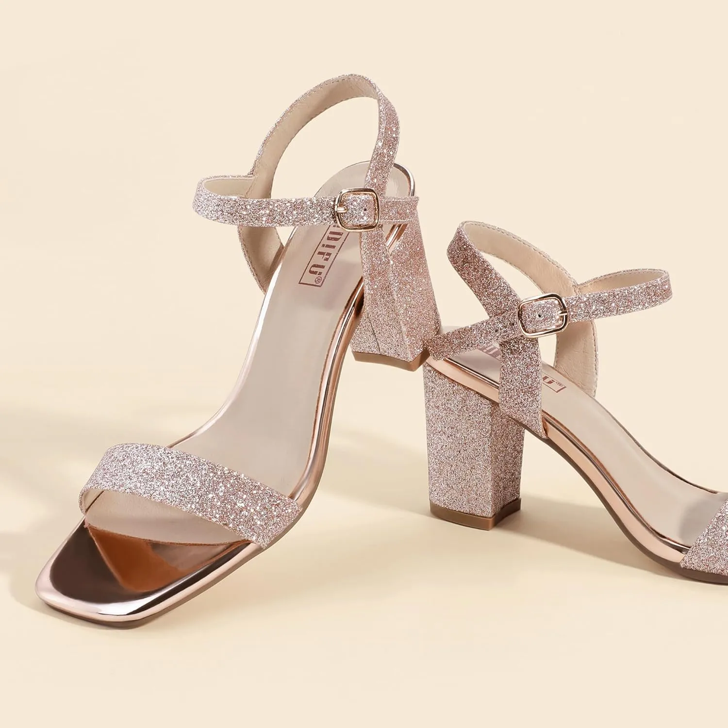 IDIFU Women's IN3 Chunky Heels for Women Dressy Square Toe Heels Slingback Block Heels Sandals for Wedding Bridal Evening Homecoming Prom