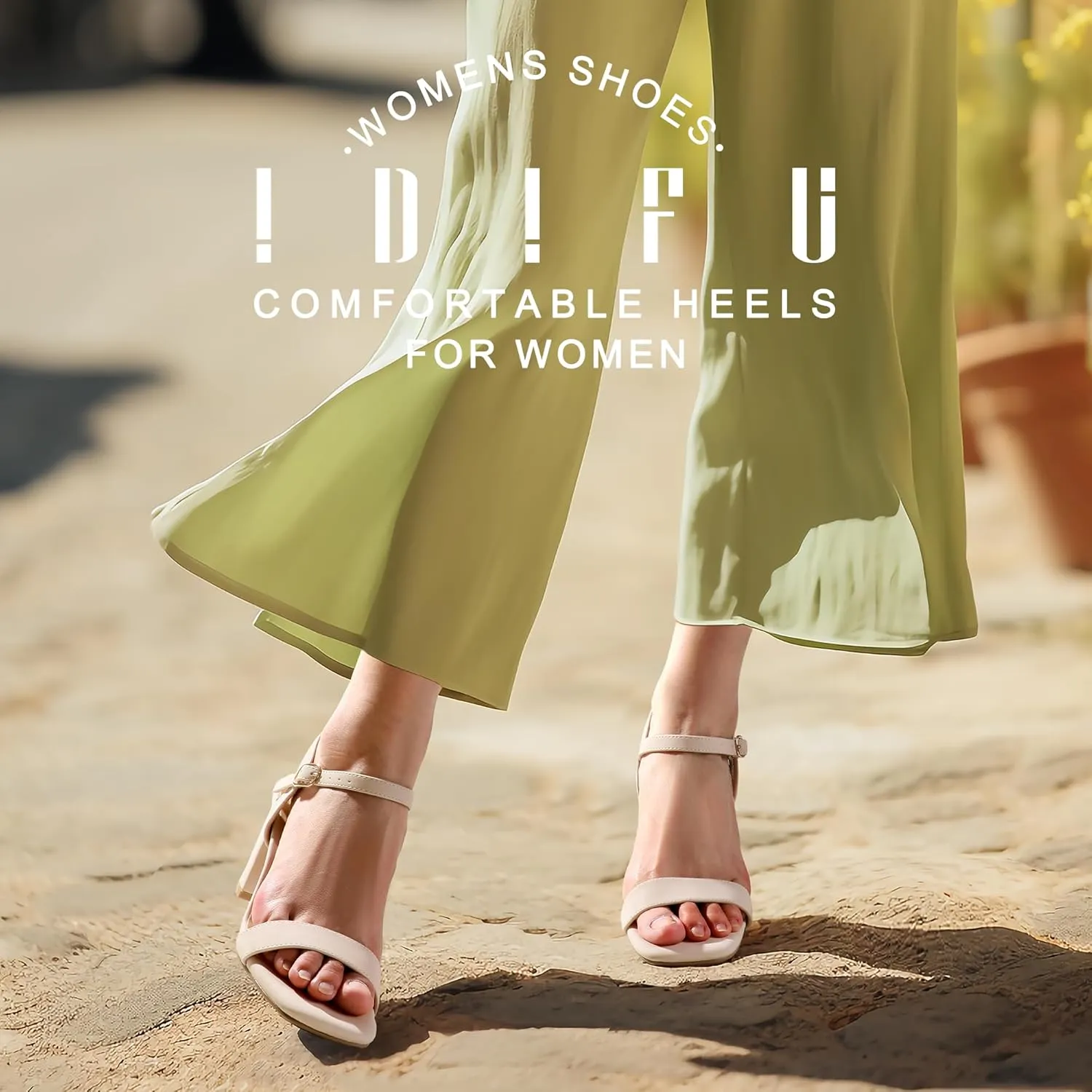 IDIFU Women's IN3 Chunky Heels for Women Dressy Square Toe Heels Slingback Block Heels Sandals for Wedding Bridal Evening Homecoming Prom