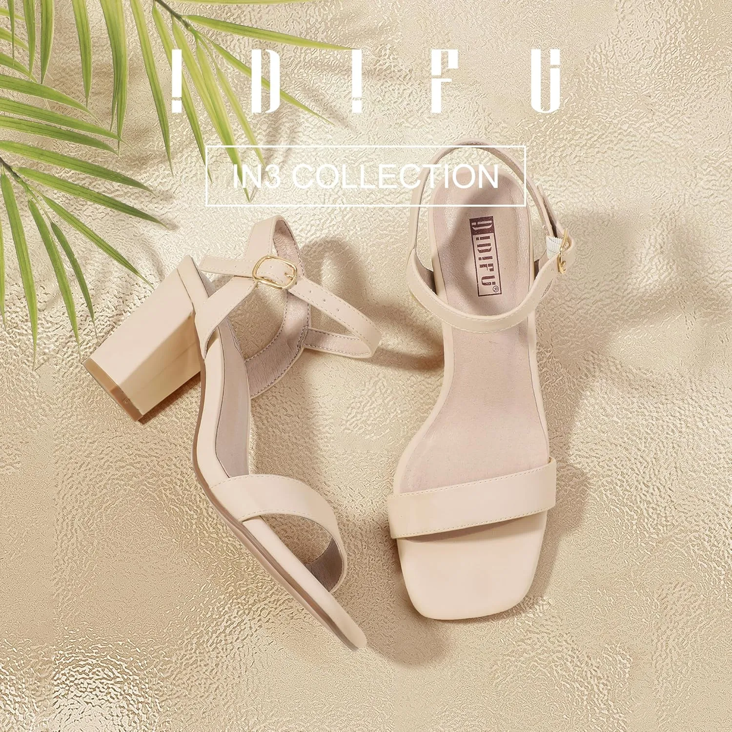 IDIFU Women's IN3 Chunky Heels for Women Dressy Square Toe Heels Slingback Block Heels Sandals for Wedding Bridal Evening Homecoming Prom