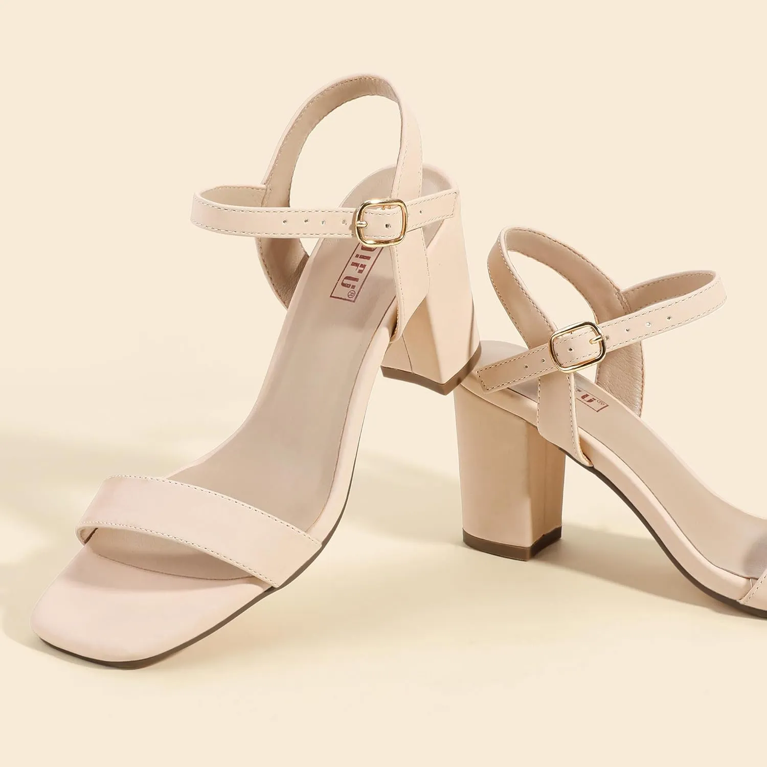 IDIFU Women's IN3 Chunky Heels for Women Dressy Square Toe Heels Slingback Block Heels Sandals for Wedding Bridal Evening Homecoming Prom