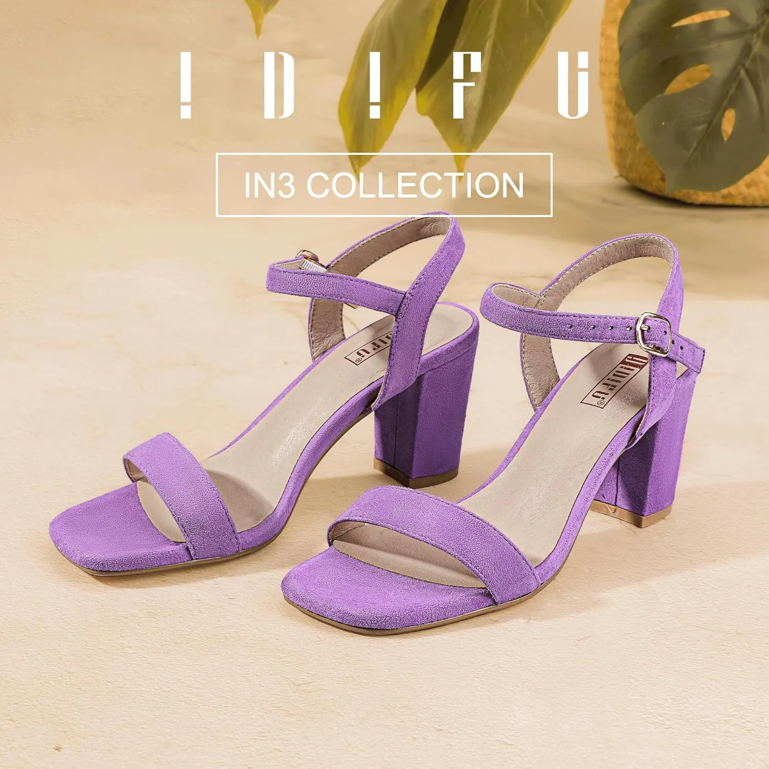 IDIFU Women's IN3 Chunky Heels for Women Dressy Square Toe Heels Slingback Block Heels Sandals for Wedding Bridal Evening Homecoming Prom