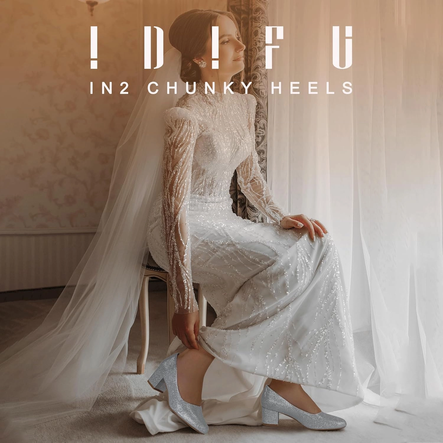 IDIFU IN2 Women's Pumps Low Chunky Block Closed Toe Heels Comfortable Short Dress Shoes for Women Ladies Flight Attendant Wedding Bridal Homecoming Work Heels Dressy Formal Round Toe Pumps Shoes