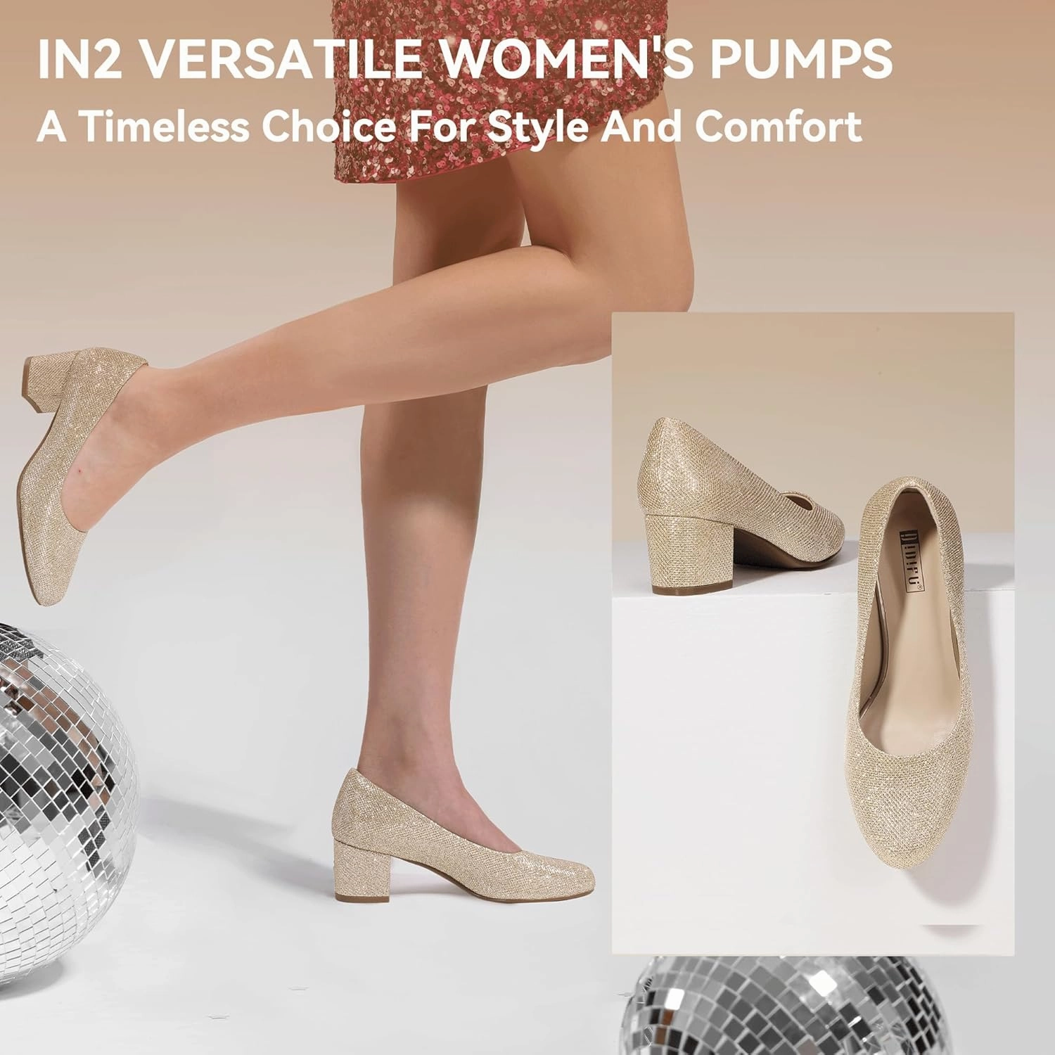 IDIFU IN2 Women's Pumps Low Chunky Block Closed Toe Heels Comfortable Short Dress Shoes for Women Ladies Flight Attendant Wedding Bridal Homecoming Work Heels Dressy Formal Round Toe Pumps Shoes