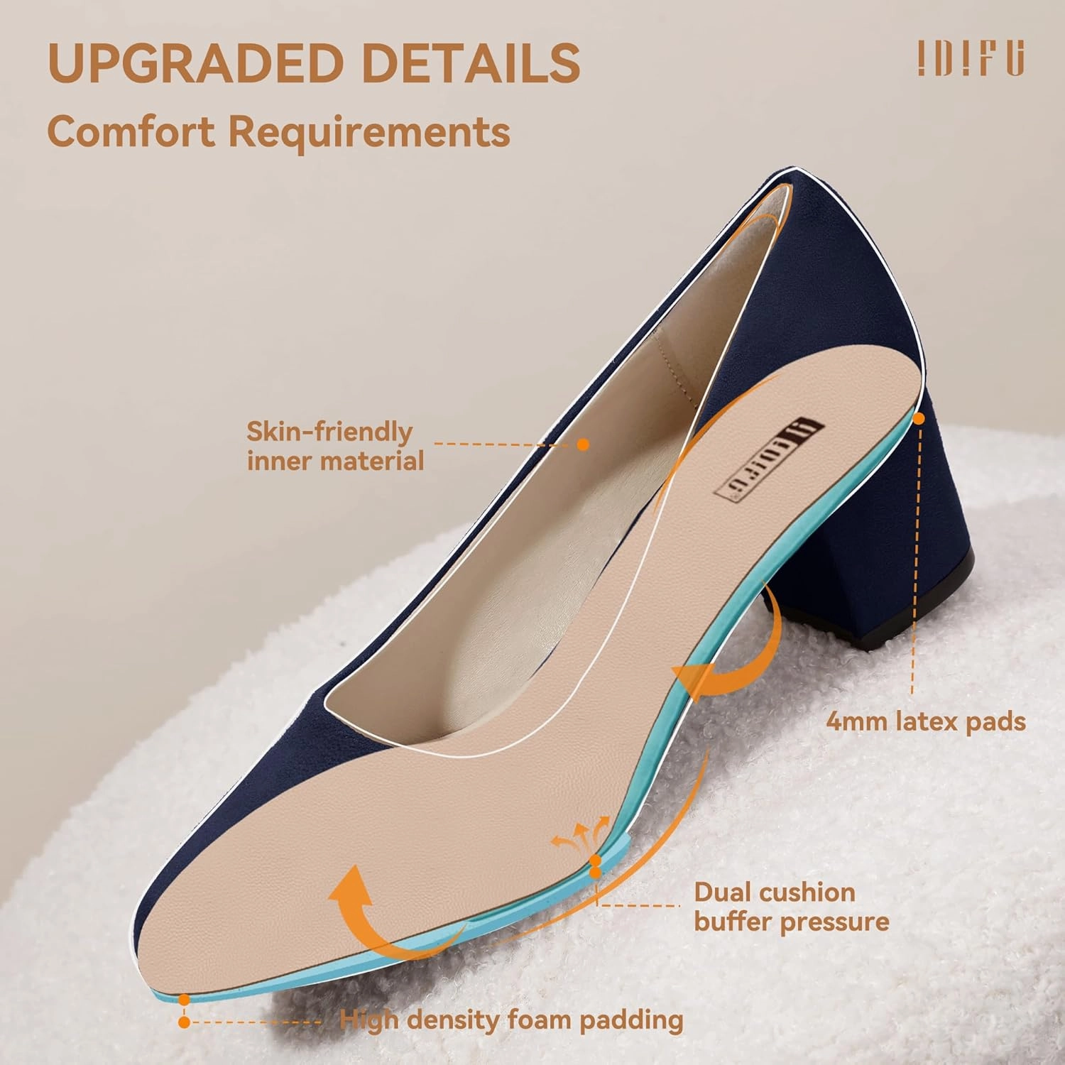 IDIFU IN2 Women's Pumps Low Chunky Block Closed Toe Heels Comfortable Short Dress Shoes for Women Ladies Flight Attendant Wedding Bridal Homecoming Work Heels Dressy Formal Round Toe Pumps Shoes