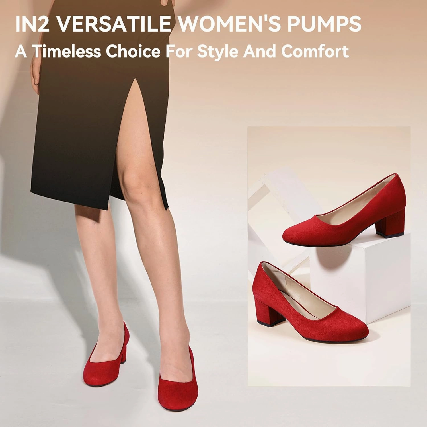 IDIFU IN2 Women's Pumps Low Chunky Block Closed Toe Heels Comfortable Short Dress Shoes for Women Ladies Flight Attendant Wedding Bridal Homecoming Work Heels Dressy Formal Round Toe Pumps Shoes