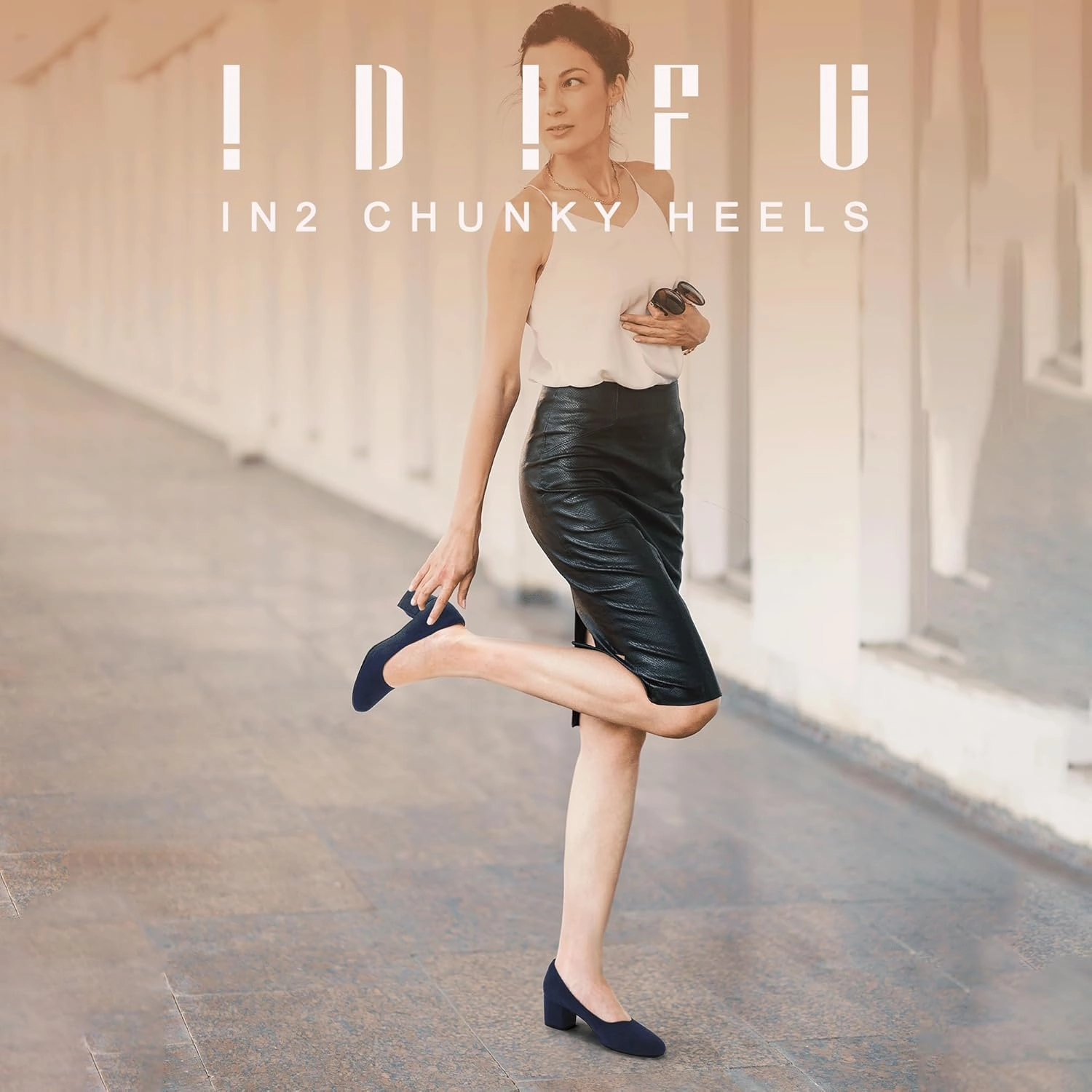 IDIFU IN2 Women's Pumps Low Chunky Block Closed Toe Heels Comfortable Short Dress Shoes for Women Ladies Flight Attendant Wedding Bridal Homecoming Work Heels Dressy Formal Round Toe Pumps Shoes
