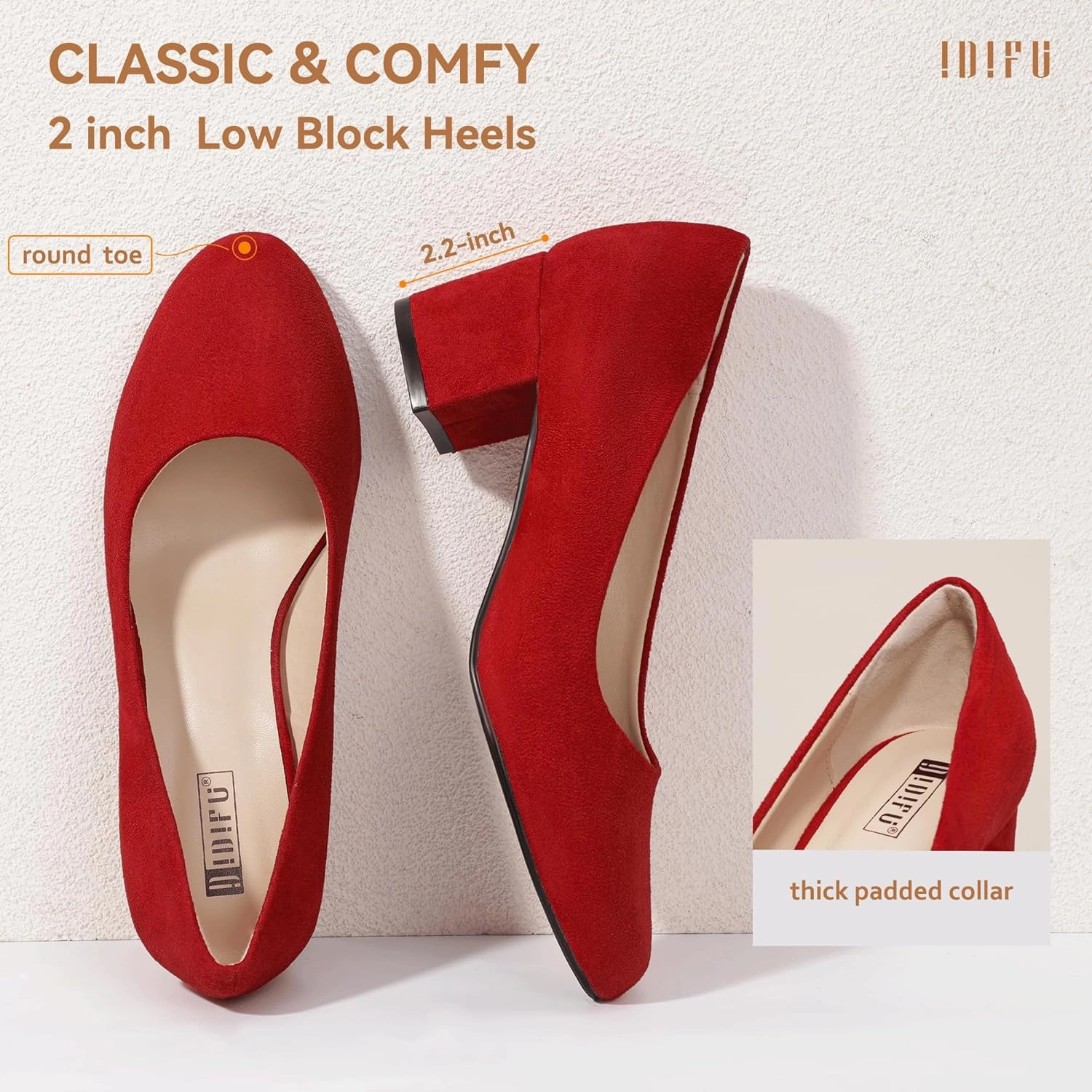 IDIFU IN2 Women's Pumps Low Chunky Block Closed Toe Heels Comfortable Short Dress Shoes for Women Ladies Flight Attendant Wedding Bridal Homecoming Work Heels Dressy Formal Round Toe Pumps Shoes