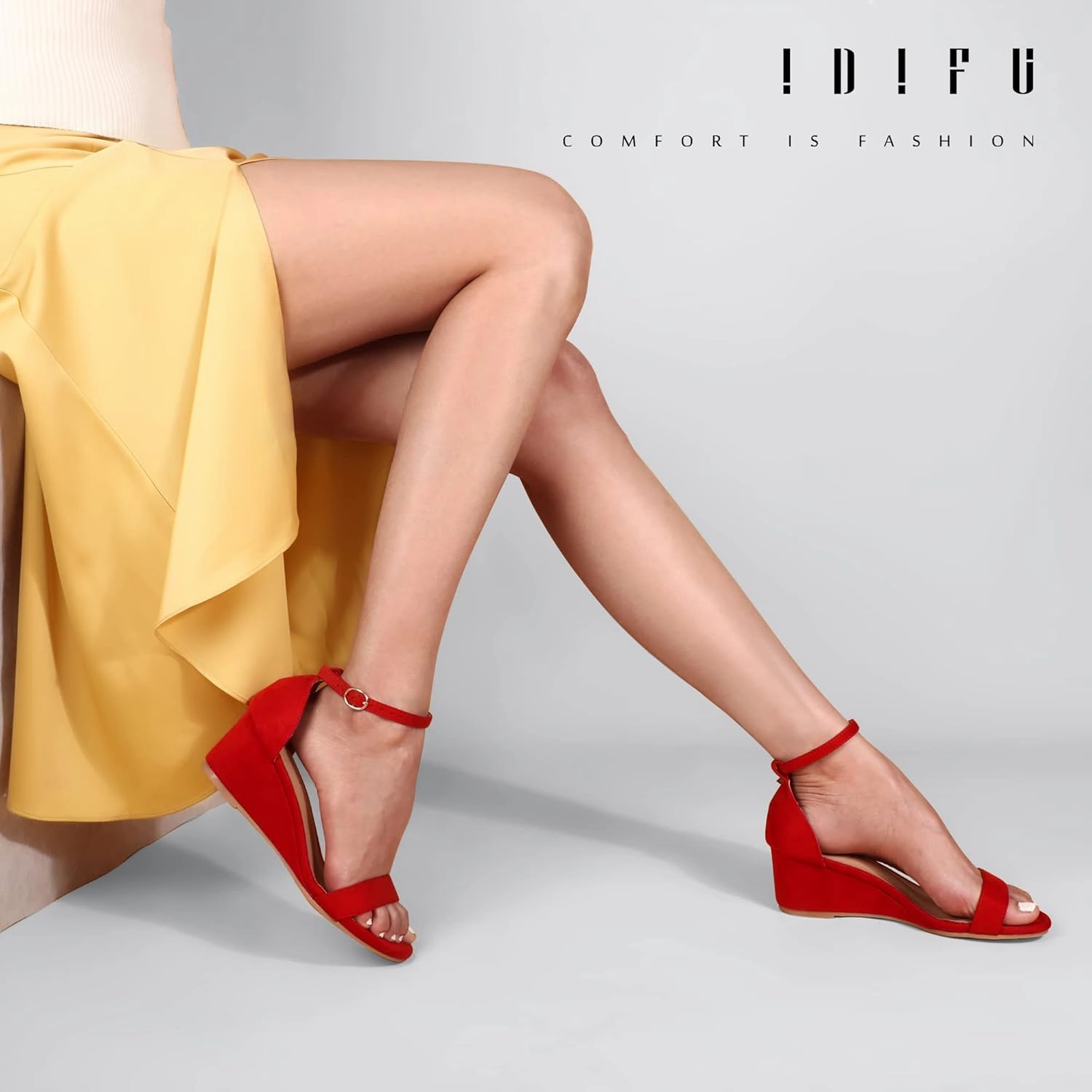 IDIFU Wedge Sandals Heels for Women Dress Shoes Open Toe with Ankle Strap for Wedding Bridal Evening Cocktail